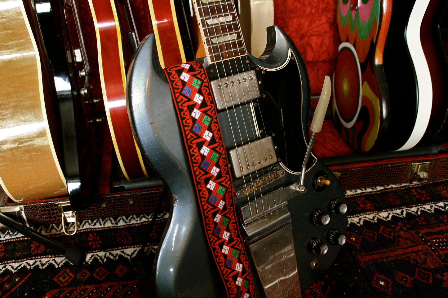 Red 'Diamonds' Guitar/Bass Hippie Strap