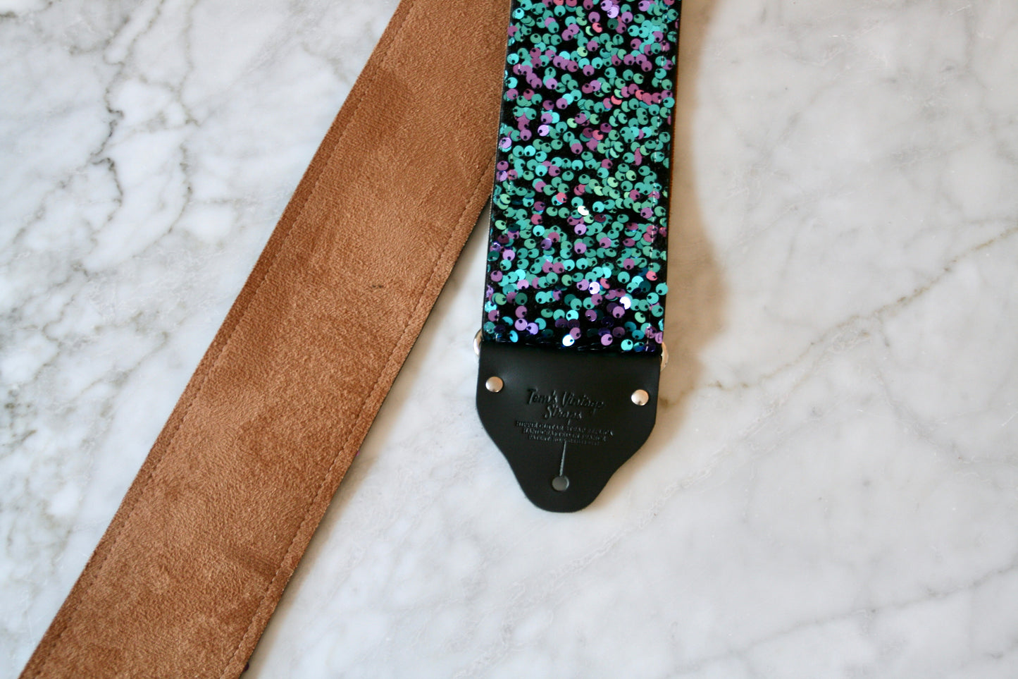 Custom wide 3" Turquoise 'Sequin' Guitar/Bass Hippie Strap