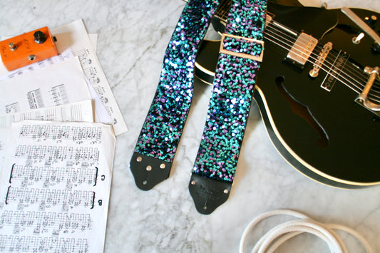 Custom wide 3" Turquoise 'Sequin' Guitar/Bass Hippie Strap