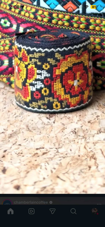 Orange 'Flowers' Guitar/Bass Hippie Strap (unique piece)
