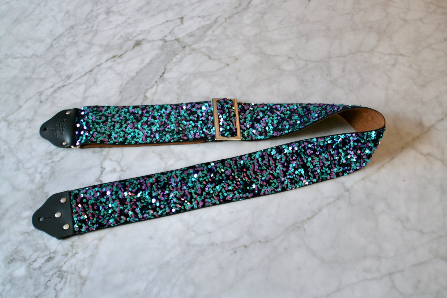Custom wide 3" Turquoise 'Sequin' Guitar/Bass Hippie Strap