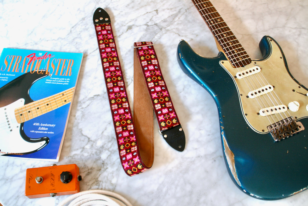 Wine Red 'Woodstock' Guitar/Bass Hippie Strap