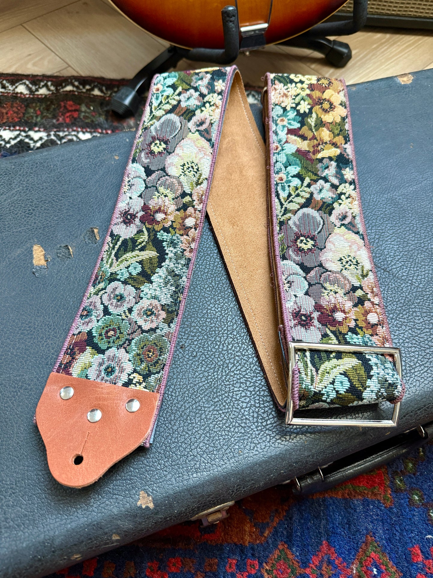 Custom wide 3" 'Bouquet Tapestry' Guitar/Bass Hippie Strap