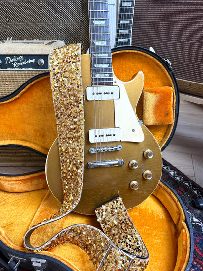 Custom wide 3" Yellow Gold 'Sequin' Guitar/Bass Hippie Strap