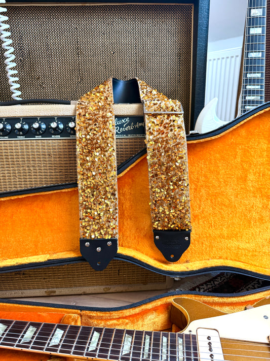 Custom wide 3" Yellow Gold 'Sequin' Guitar/Bass Hippie Strap