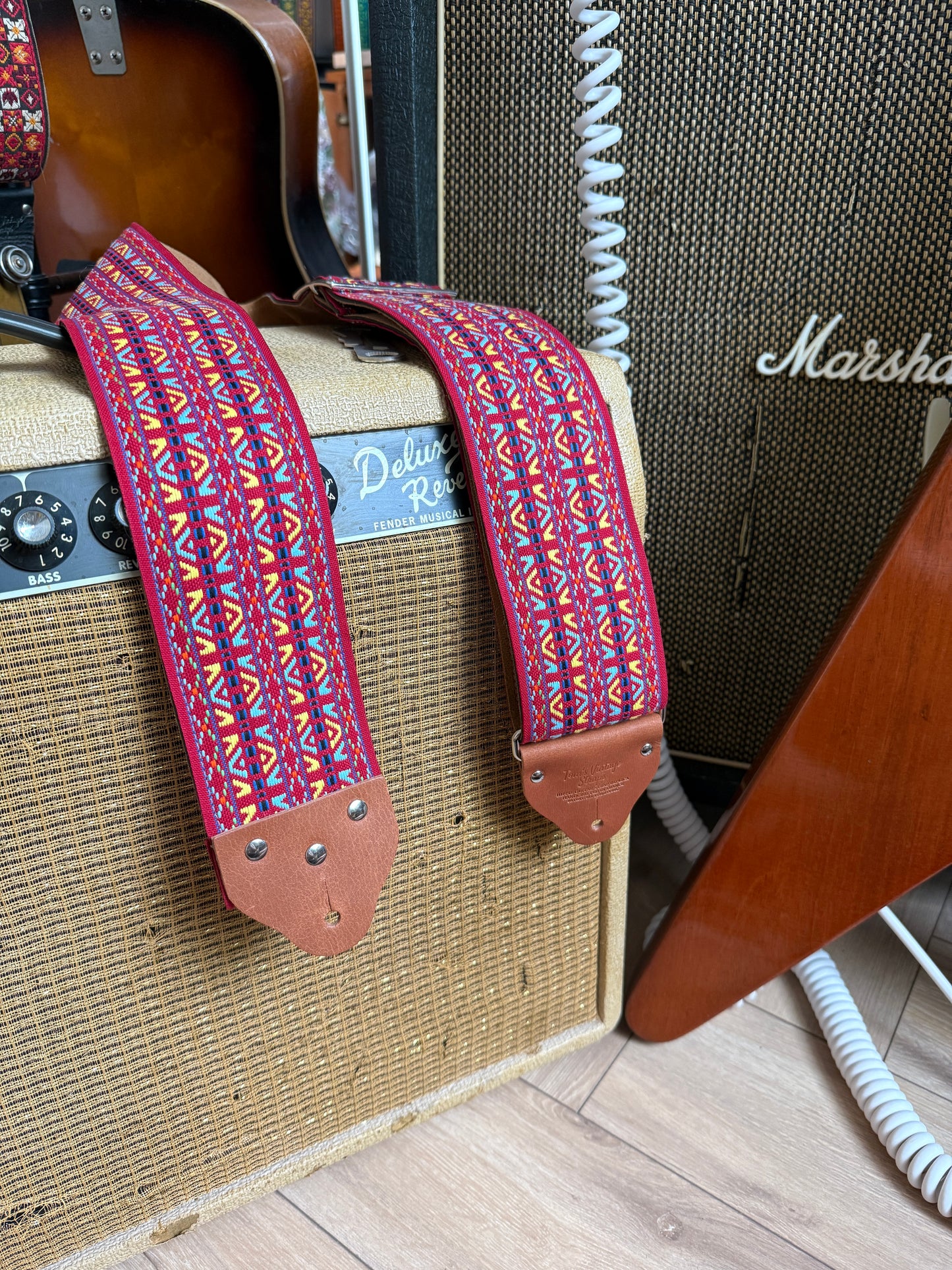 Custom wide 3" Red 'Tapestry' Guitar/Bass Hippie Strap