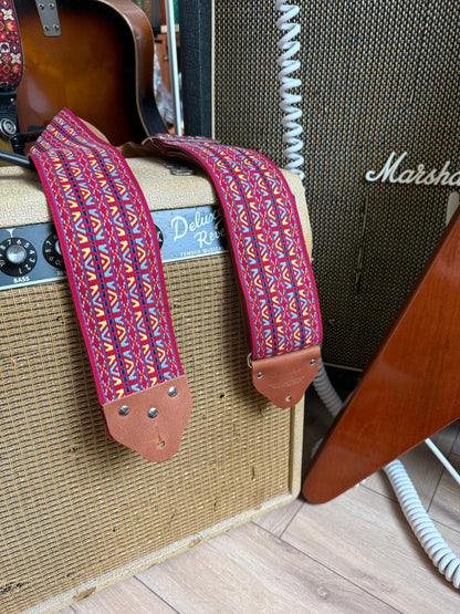 Custom wide 3" Red 'Tapestry' Guitar/Bass Hippie Strap