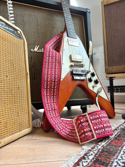 Custom wide 3" Red 'Tapestry' Guitar/Bass Hippie Strap