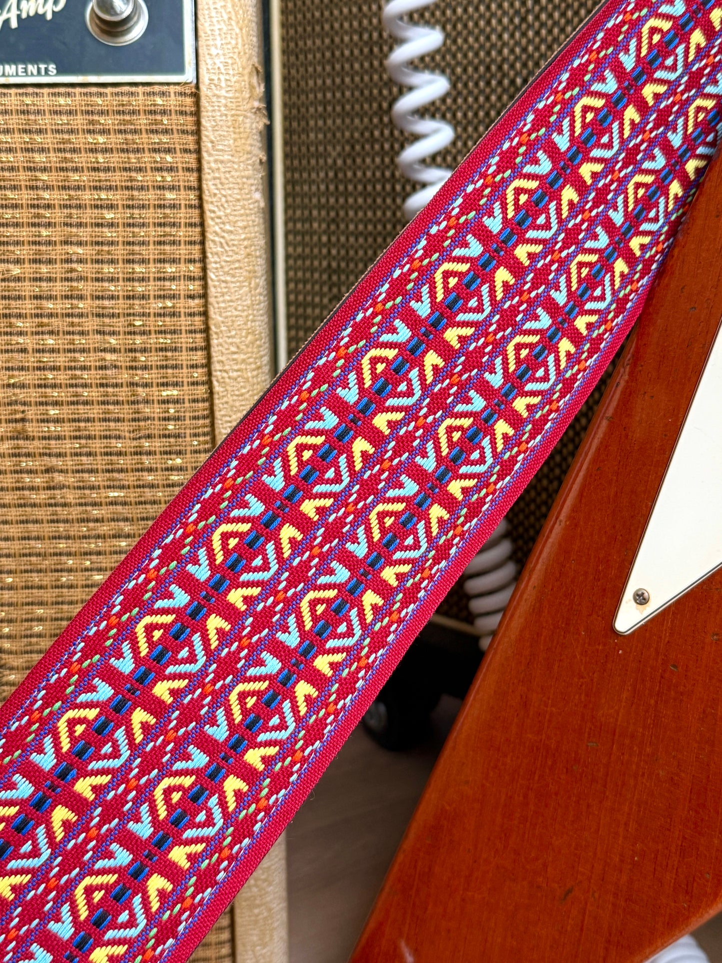 Custom wide 3" Red 'Tapestry' Guitar/Bass Hippie Strap