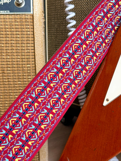Custom wide 3" Red 'Tapestry' Guitar/Bass Hippie Strap