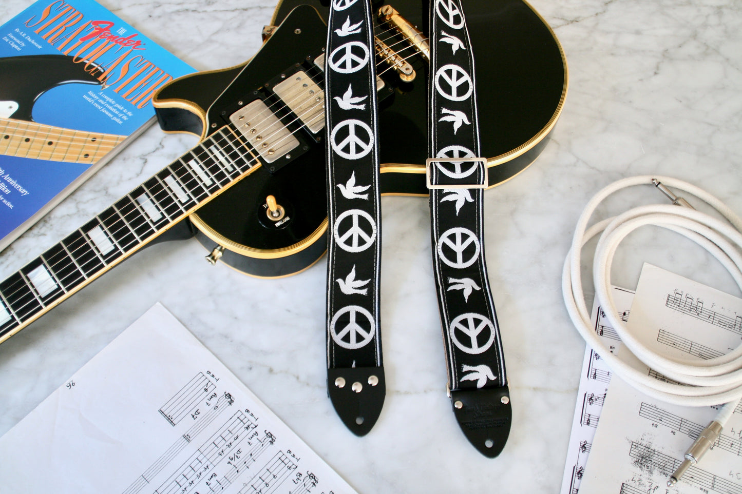 Black 'Peace' Guitar/Bass Hippie Strap