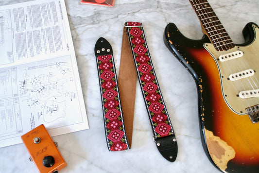 Burgundy 'Honeycomb'  Guitar/Bass Hippie Strap