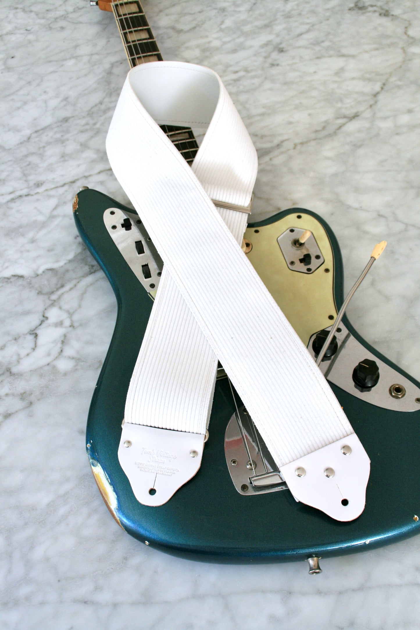 Custom wide 3" White 'Corduroy' Guitar/Bass Hippie Strap