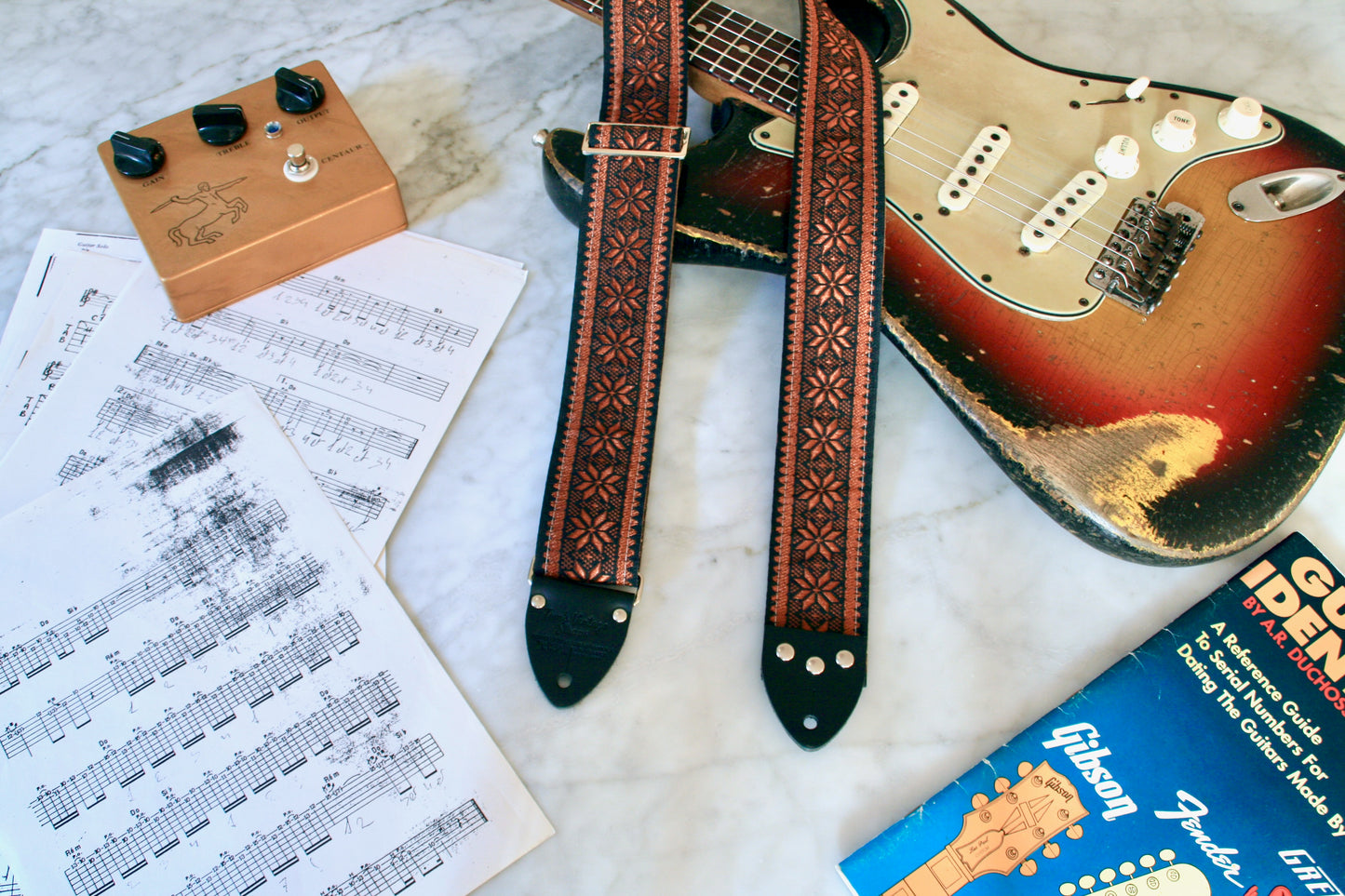 Bronze 'Poinsettia' Guitar/Bass Hippie Strap