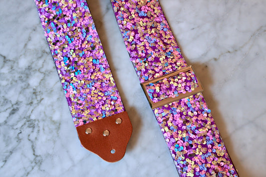 Custom wide 3" Blush 'Sequin' Guitar/Bass Hippie Strap