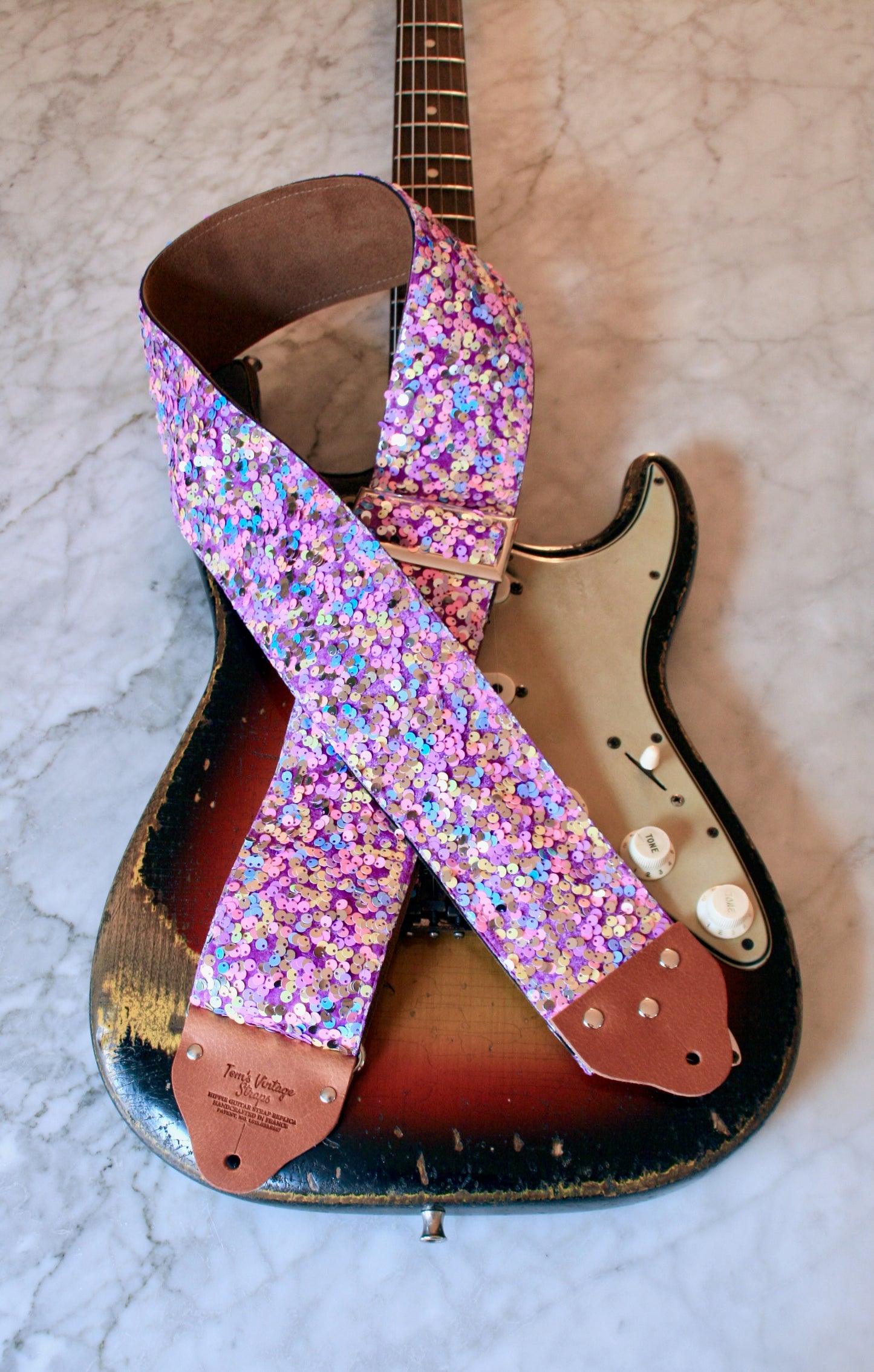 Custom wide 3" Blush 'Sequin' Guitar/Bass Hippie Strap