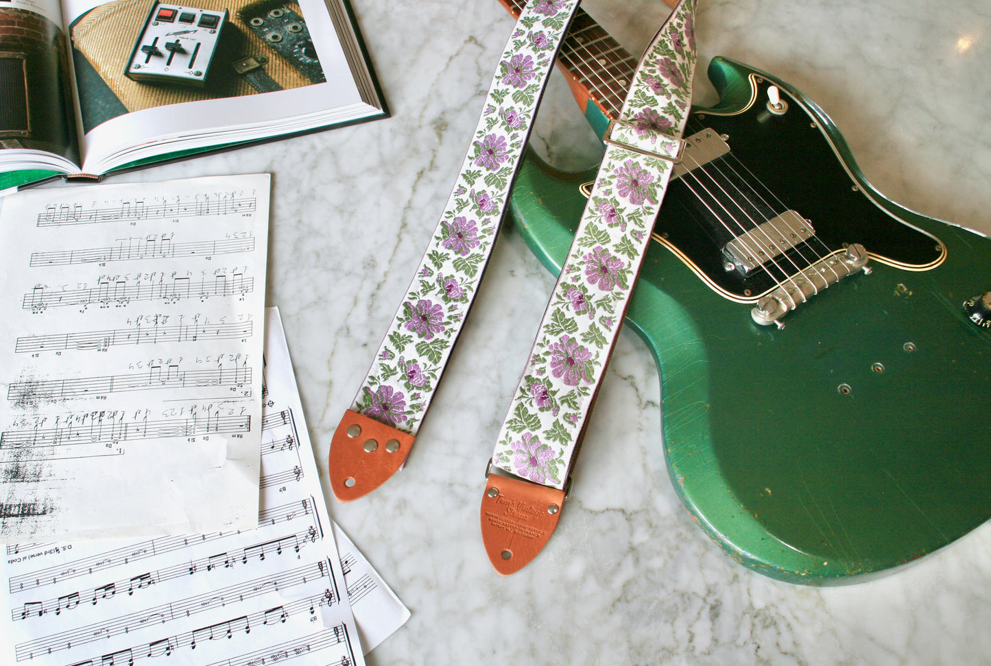Mauve 'Flowers' Guitar/Bass Hippie Strap