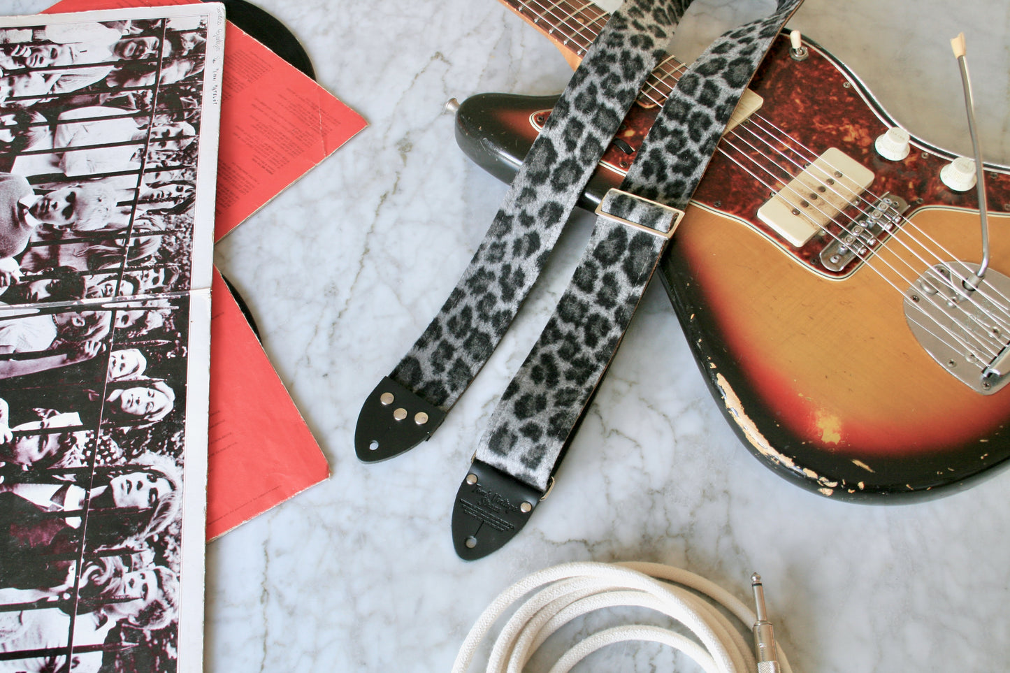 Grey 'Leopard' Guitar/Bass Hippie Strap