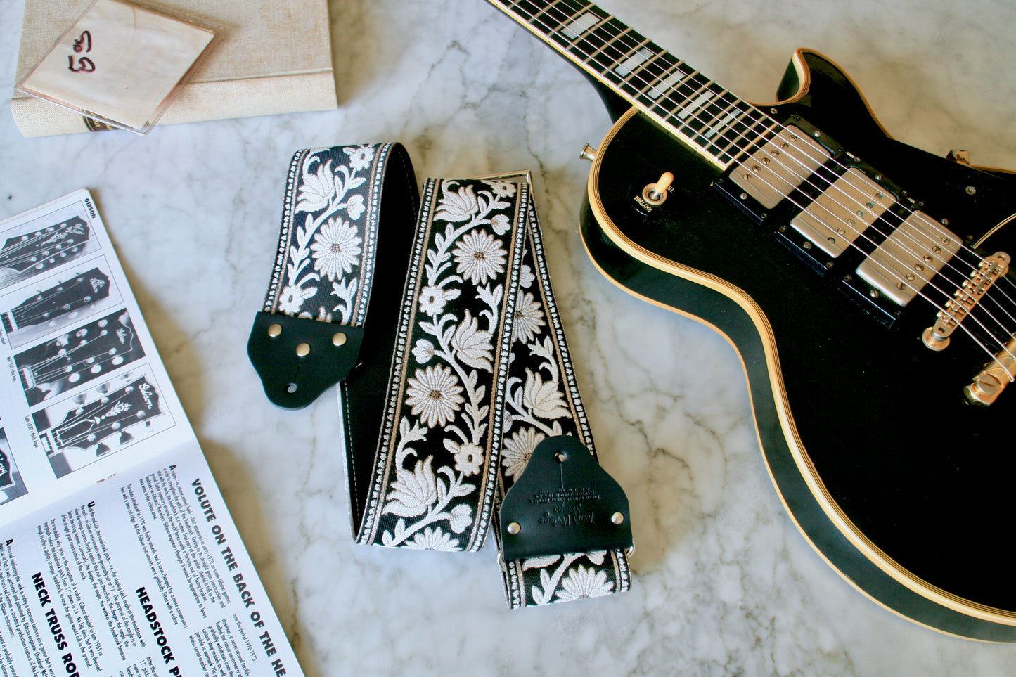 Custom wide 3" Grey 'Flowers' Guitar/Bass Hippie Strap