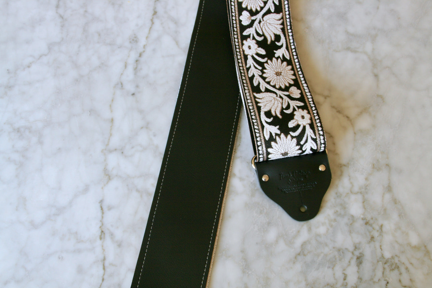 Custom wide 3" Grey 'Flowers' Guitar/Bass Hippie Strap