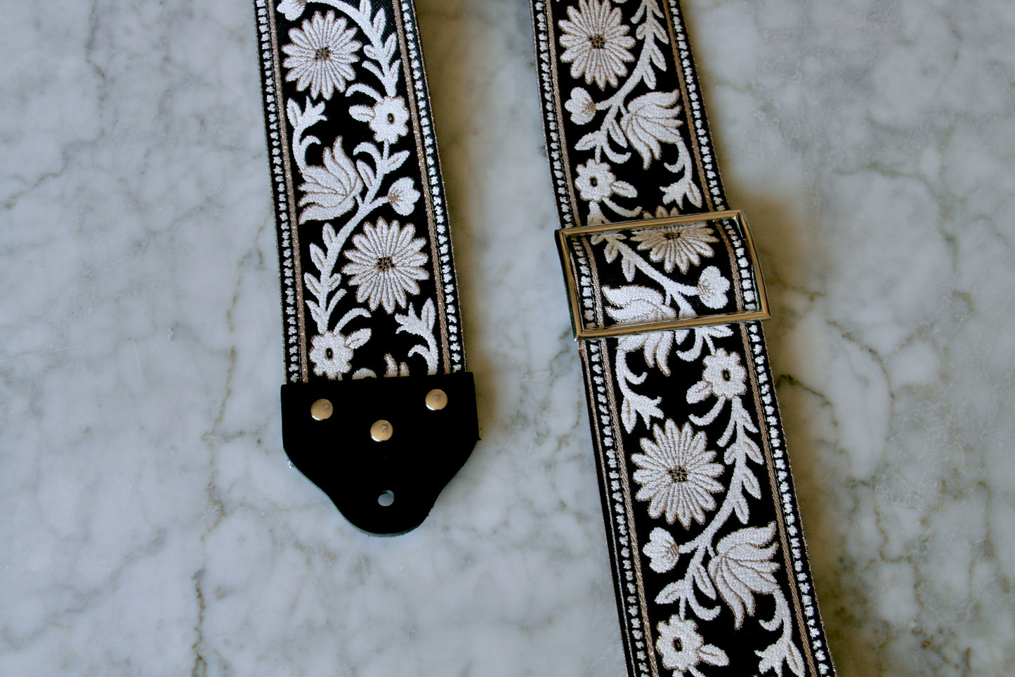 Custom wide 3" Grey 'Flowers' Guitar/Bass Hippie Strap