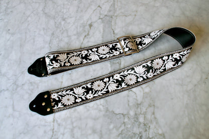 Custom wide 3" Grey 'Flowers' Guitar/Bass Hippie Strap