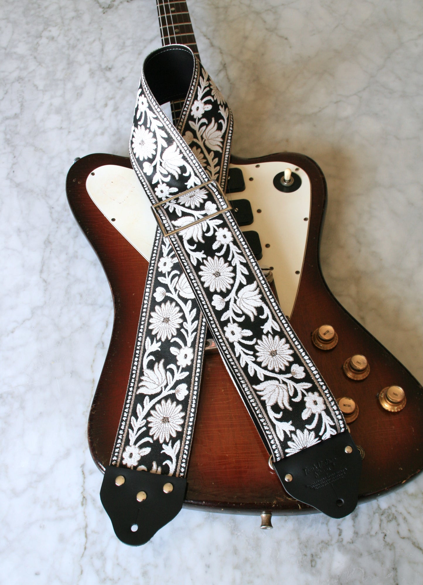 Custom wide 3" Grey 'Flowers' Guitar/Bass Hippie Strap