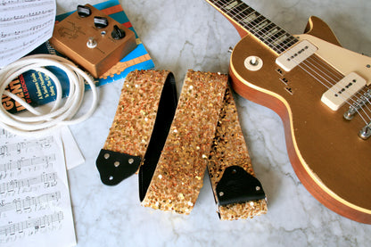 Custom wide 3" Yellow Gold 'Sequin' Guitar/Bass Hippie Strap