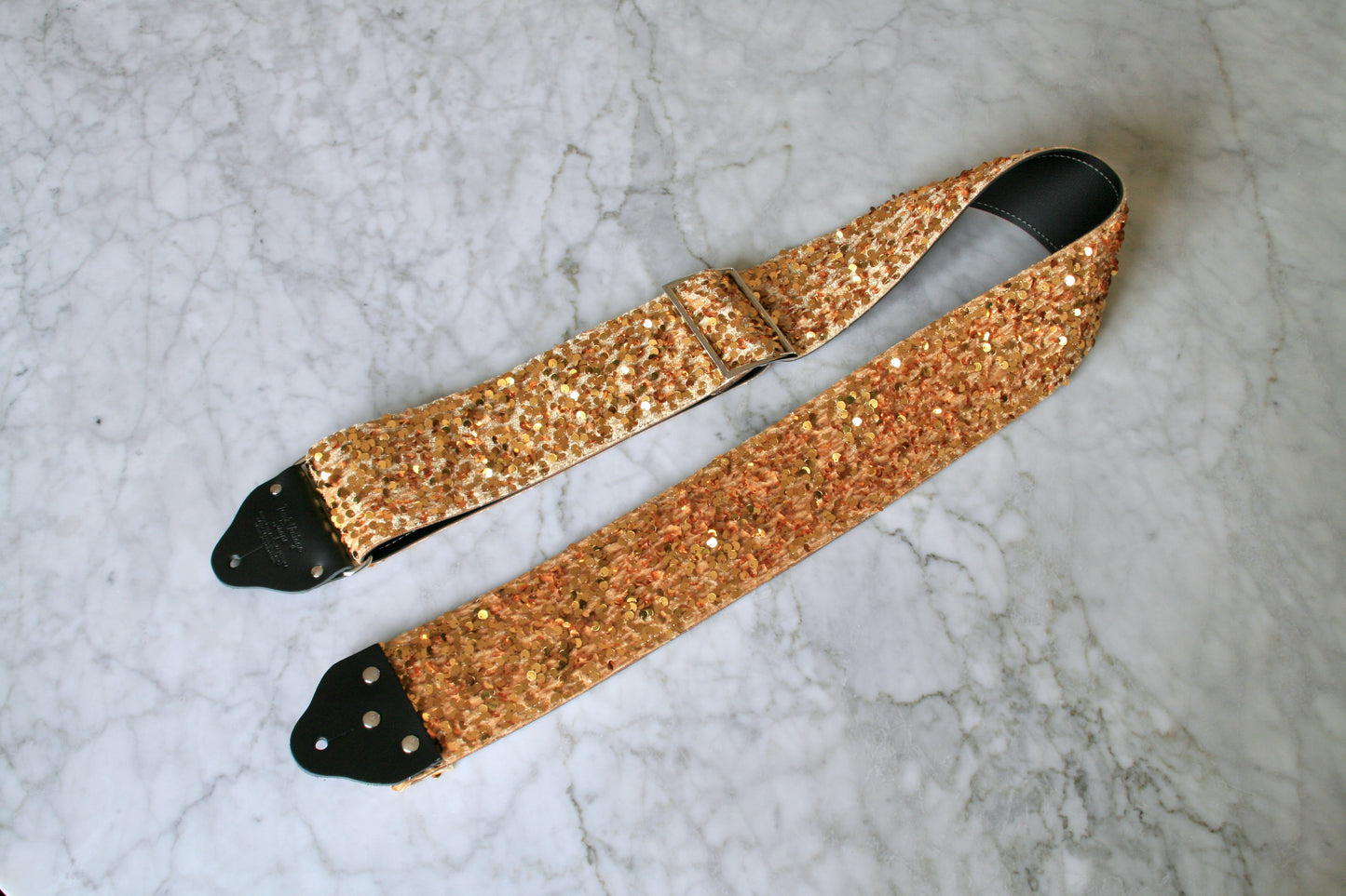 Custom wide 3" Yellow Gold 'Sequin' Guitar/Bass Hippie Strap