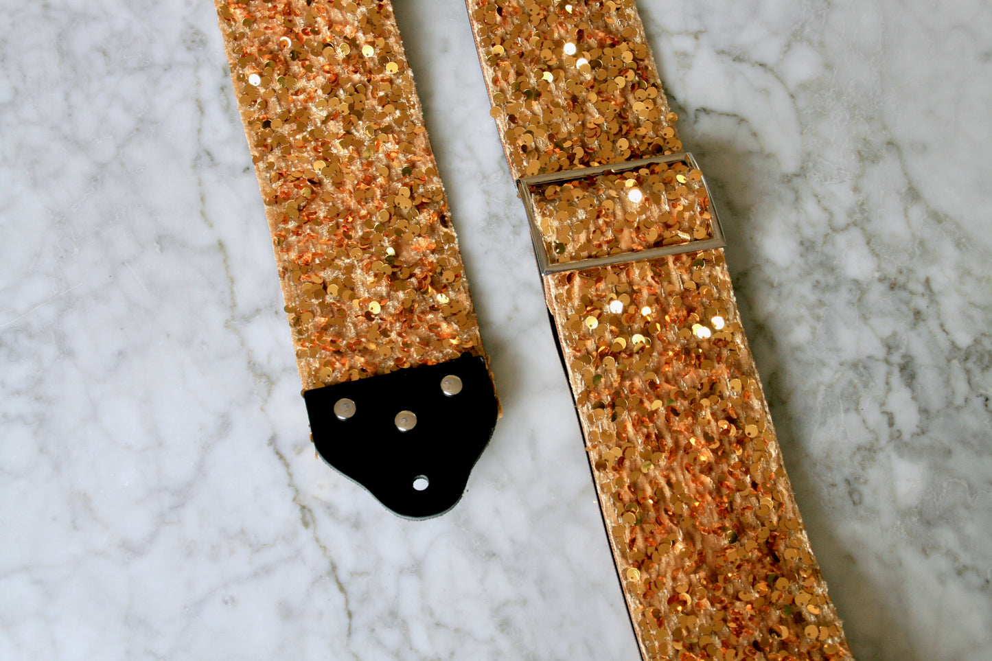 Custom wide 3" Yellow Gold 'Sequin' Guitar/Bass Hippie Strap