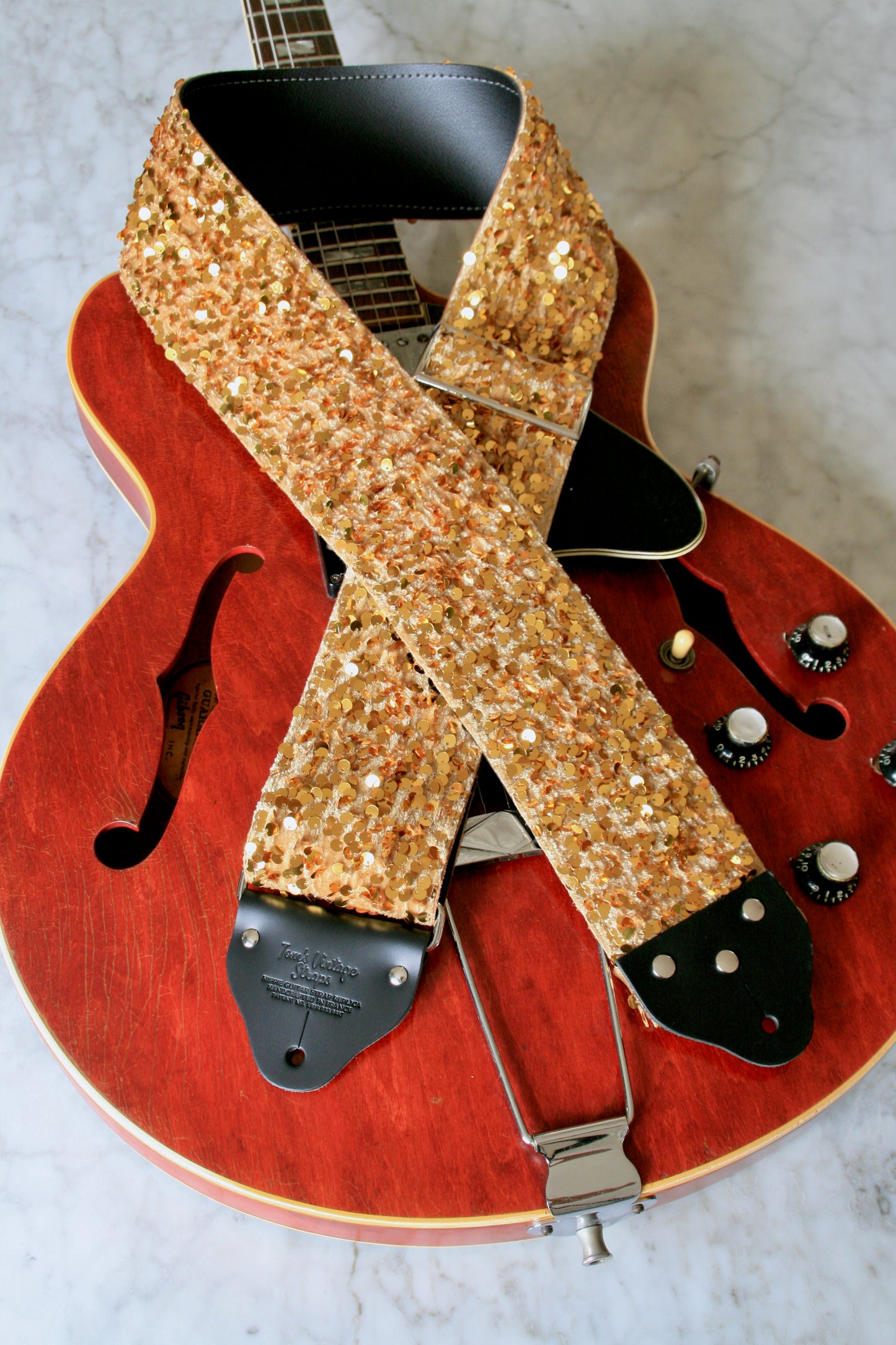 Custom wide 3" Yellow Gold 'Sequin' Guitar/Bass Hippie Strap