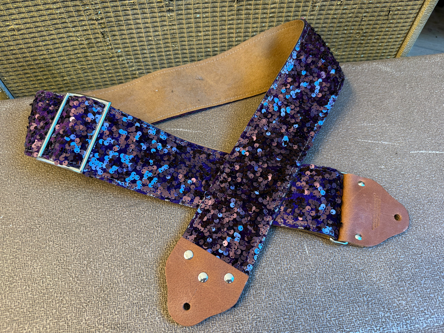 Custom wide 3" Mauve 'Sequin' Guitar/Bass Hippie Strap