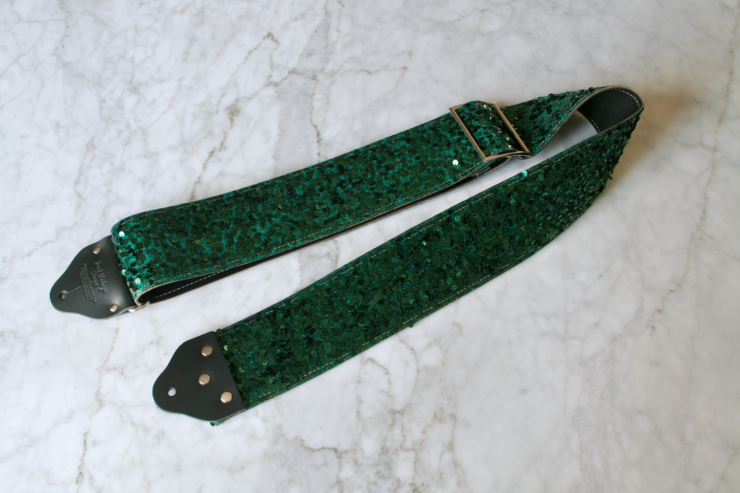Custom wide 3" Green 'Sequins' Guitar/Bass Hippie Strap