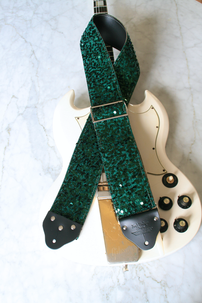 Custom wide 3" Green 'Sequins' Guitar/Bass Hippie Strap