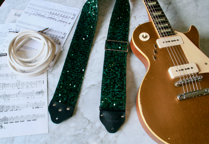 Custom wide 3" Green 'Sequins' Guitar/Bass Hippie Strap