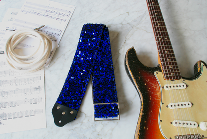 Custom wide 3" Blue 'Sequins' Guitar/Bass Hippie Strap
