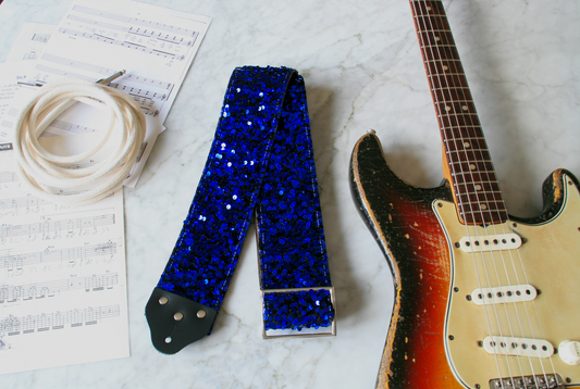 Custom wide 3" Blue 'Sequins' Guitar/Bass Hippie Strap