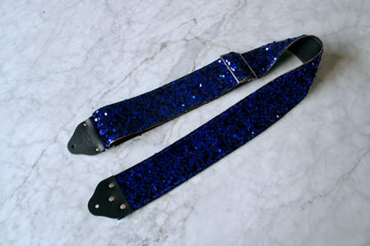 Custom wide 3" Blue 'Sequins' Guitar/Bass Hippie Strap
