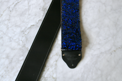 Custom wide 3" Blue 'Sequins' Guitar/Bass Hippie Strap