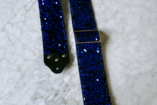 Custom wide 3" Blue 'Sequins' Guitar/Bass Hippie Strap