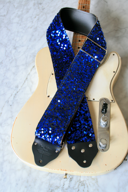 Custom wide 3" Blue 'Sequins' Guitar/Bass Hippie Strap
