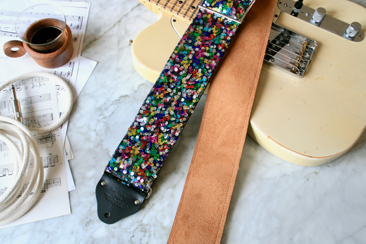 Custom wide 3" Multicolor 'Sequins' Guitar/Bass Hippie Strap