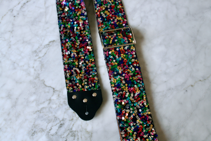 Custom wide 3" Multicolor 'Sequins' Guitar/Bass Hippie Strap