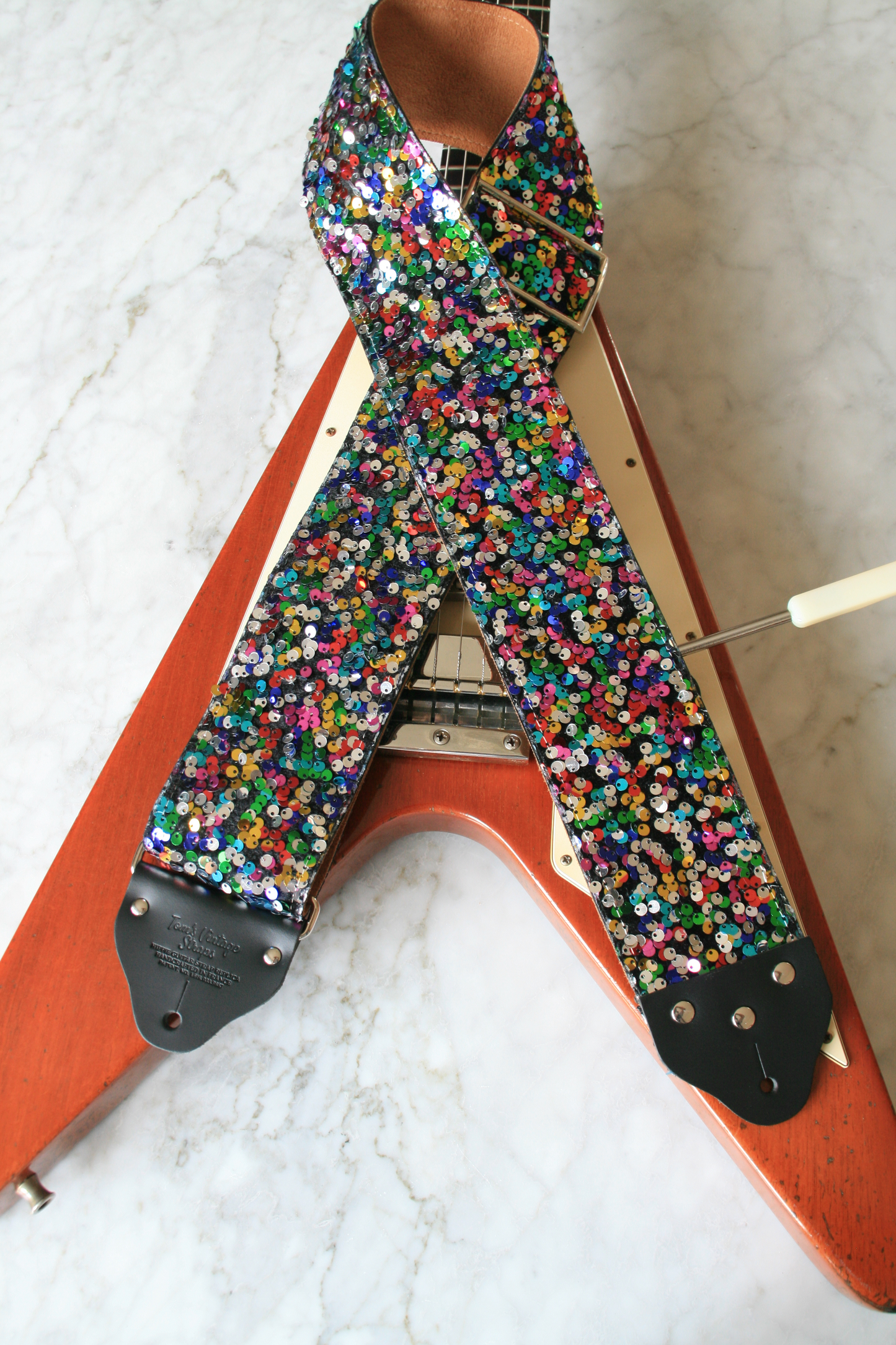 Custom wide 3" Multicolor 'Sequins' Guitar/Bass Hippie Strap