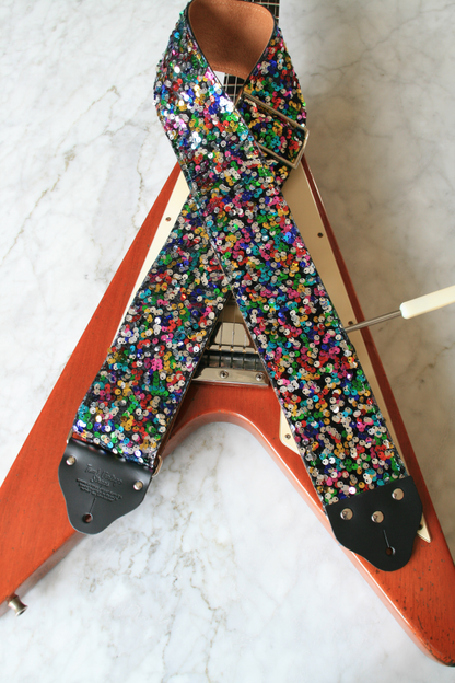 Custom wide 3" Multicolor 'Sequins' Guitar/Bass Hippie Strap