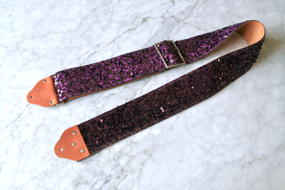 Custom wide 3" Mauve 'Sequins' Guitar/Bass Hippie Strap