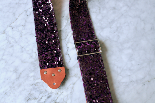 Custom wide 3" Mauve 'Sequins' Guitar/Bass Hippie Strap