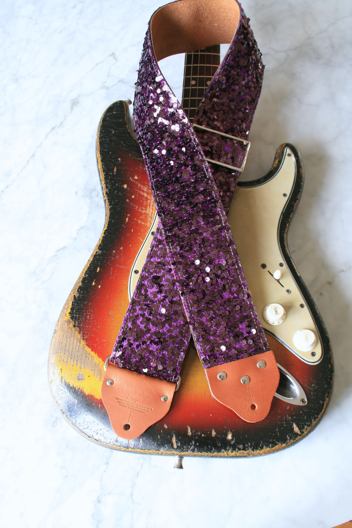 Custom wide 3" Mauve 'Sequins' Guitar/Bass Hippie Strap