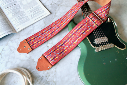 Custom wide 3" Red 'Tapestry' Guitar/Bass Hippie Strap