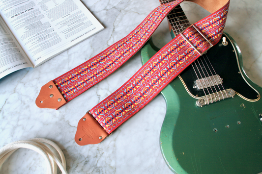 Custom wide 3" Red 'Tapestry' Guitar/Bass Hippie Strap